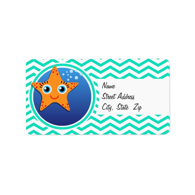 Orange Starfish; Aqua Green Chevron Label (Front)