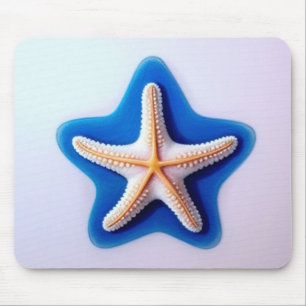 Orange Starfish in Blue Mouse Pad