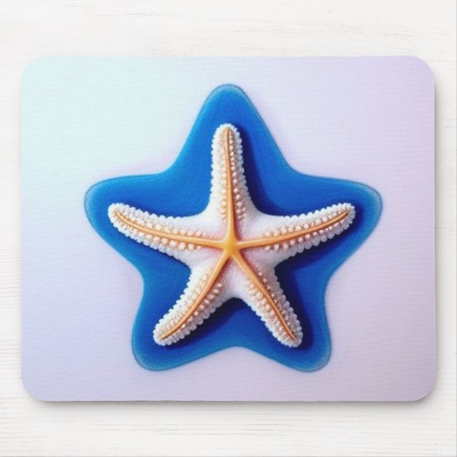 Orange Starfish in Blue Mouse Pad (Front)
