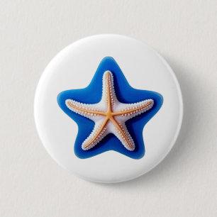 Orange Starfish in Blue Star Silhouette 6 Cm Round Badge