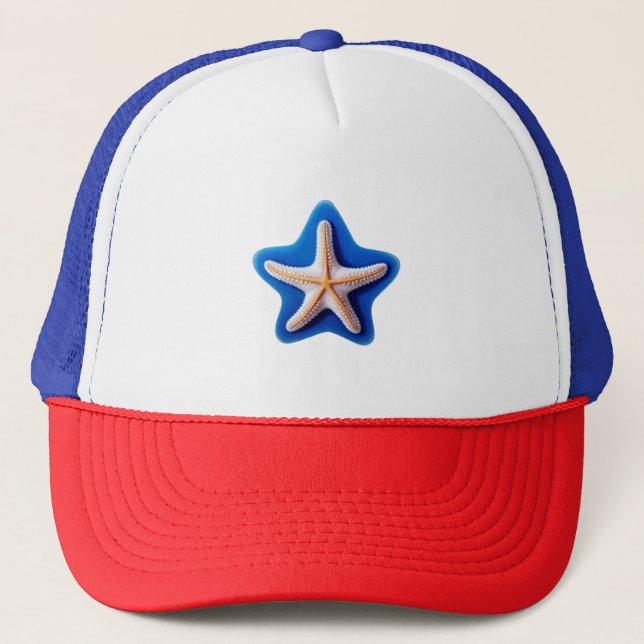 Orange Starfish in Blue Trucker Hat (Front)