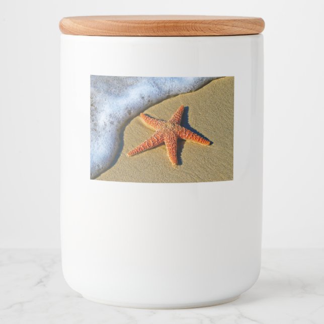 Orange Starfish On Beach Food Label (Front)