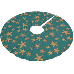 Orange Starfish Pattern Brushed Polyester Tree Skirt