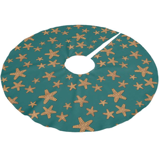 Orange Starfish Pattern Brushed Polyester Tree Skirt (Angled)