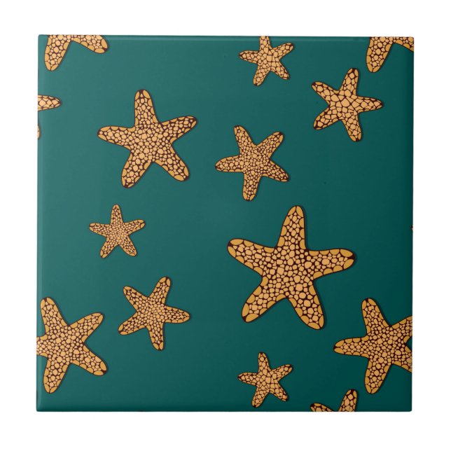 Orange Starfish Pattern Ceramic Tile (Front)