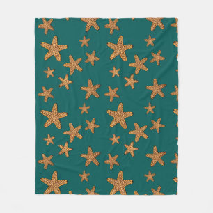 Orange Starfish Pattern Fleece Blanket