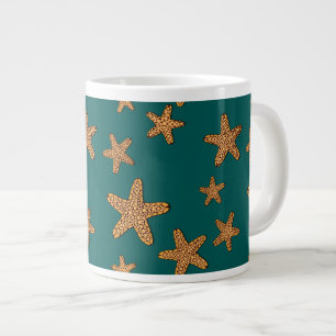 Orange Starfish Pattern Large Coffee Mug