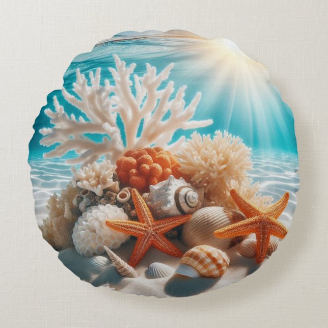 Orange Starfish Under The Ocean  Round Cushion (Front)