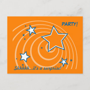 Orange stars birthday surprise party invitation postcard