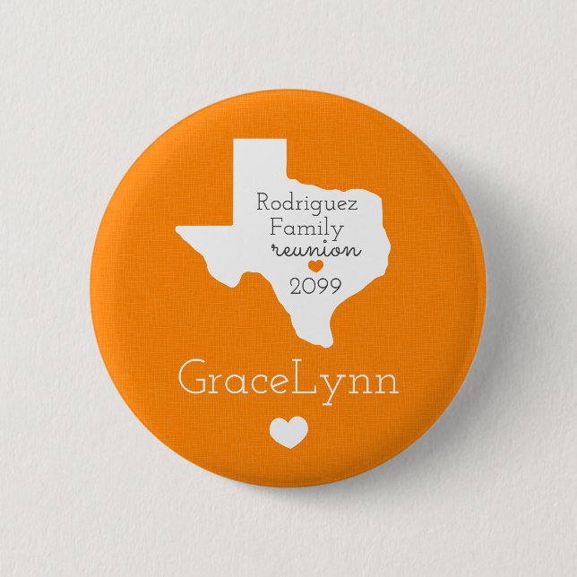 Orange State of Texas Family Reunion Button (Front)