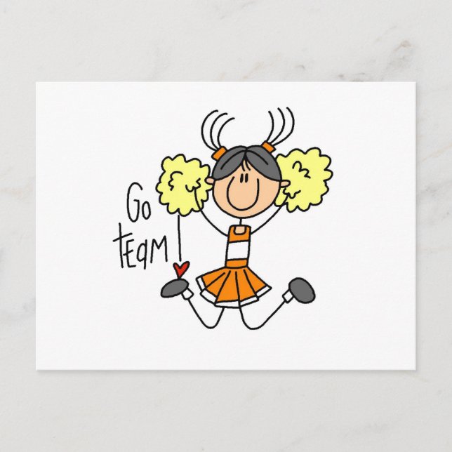 Orange Stick Figure Cheerleader t-shirts and Gifts Postcard (Front)