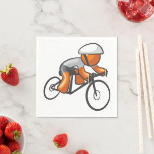 Orange Stick Figure Cyclist Racing Road Bike Napkin