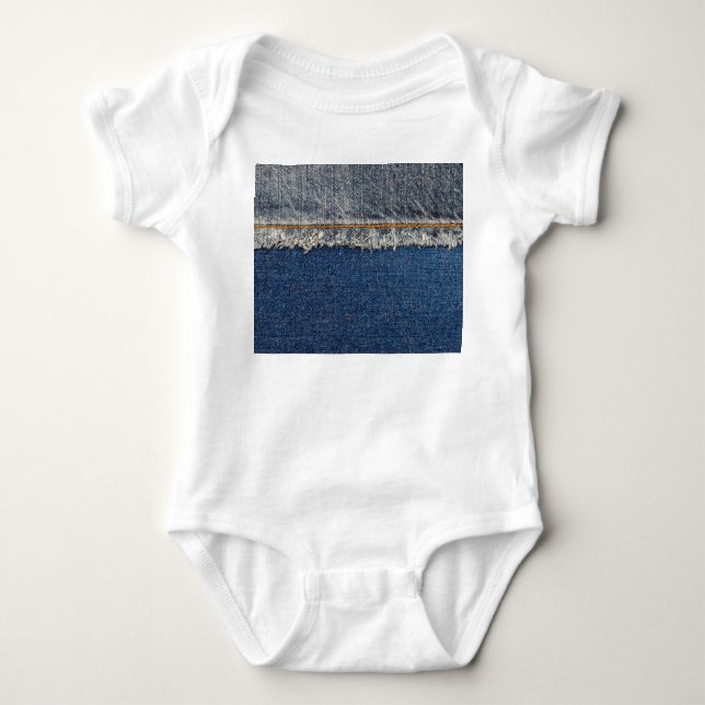 Orange Stitch, Double Denim Patch. Baby Bodysuit (Front)