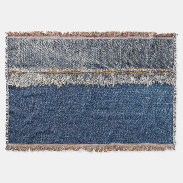 Orange Stitch, Double Denim Patch. Throw Blanket (Front)