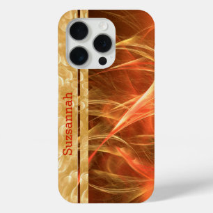 Orange Streaks Champagne Bubbles Custom Name iPhone 15 Pro Case