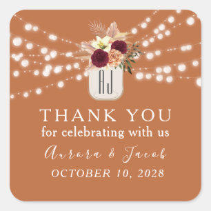 Orange String Lights Wedding Thank You Square Sticker