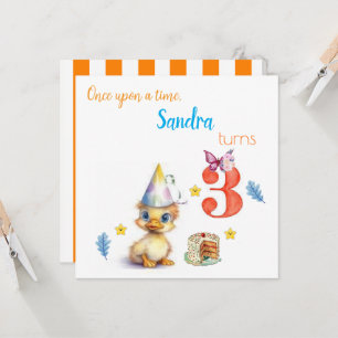 Orange Stripe Chick Birthday Invitation Cards