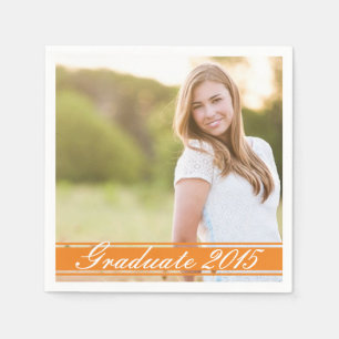 Orange Stripe Graduation Party Paper Napkin Set