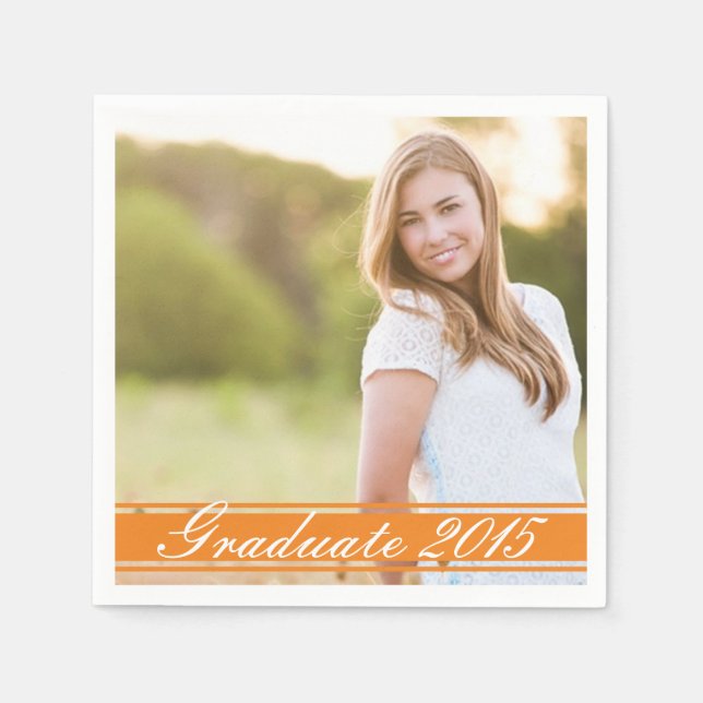 Orange Stripe Graduation Party Paper Napkin Set (Front)
