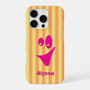 Orange Stripe Hot Pink Quirky Smile iPhone 16 Pro Case