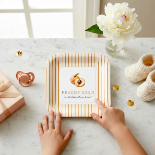 Orange Stripe Peach Baby Announcement Plates
