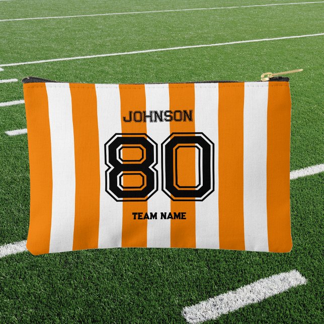 Orange Stripe Sports Team Custom Name Number Team  Accessory Pouch (Creator Uploaded)
