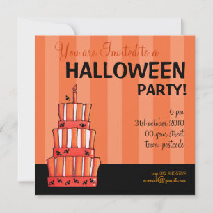 Orange Striped bats Cake Halloween Invitation
