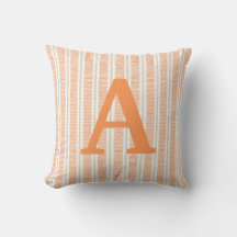 Orange Striped Monogram Letter Throw Pillow