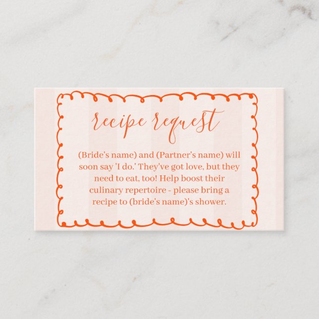 Orange Striped Recipe Request Cards for Weddings (Front)
