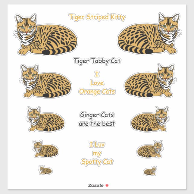 Orange Striped Tabby Cats Lg Sticker Set (Sheet)