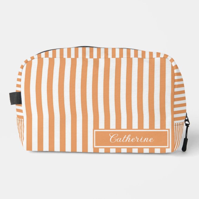 Orange Stripes Abstract Retro Pretty Dopp Kit (Front)