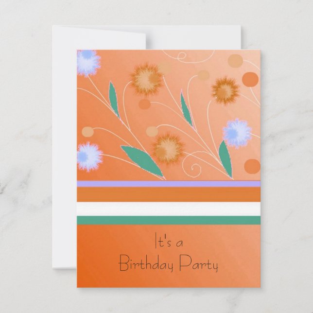 Orange Stripes and Flowers Birthday Invitation (Front)