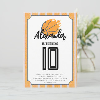 Orange Stripes Basketball Birthday Party Invitation