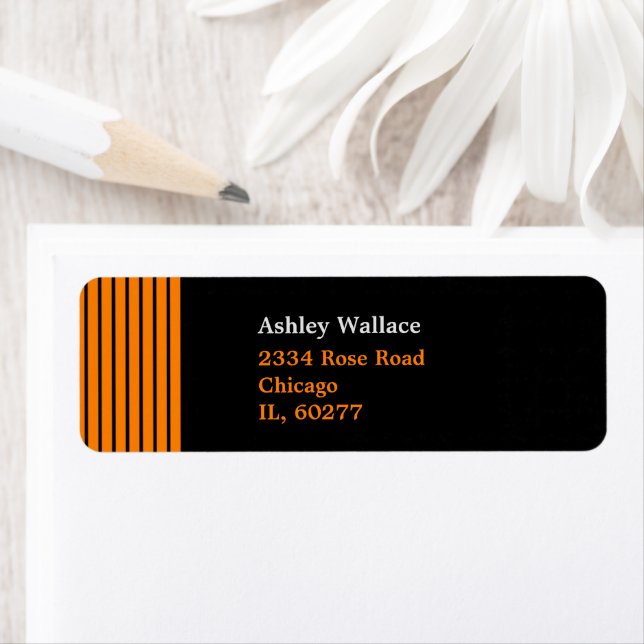 Orange stripes black custom label return address label (Insitu)