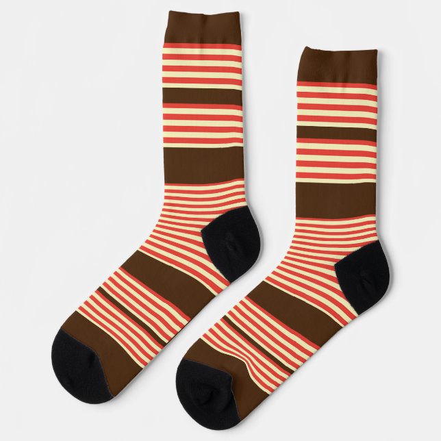 Orange Stripes Brown Socks (Left)