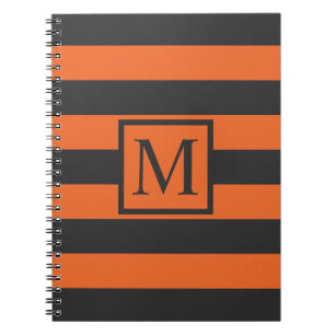 Orange Stripes Halloween Monogram Guestbook Notebook