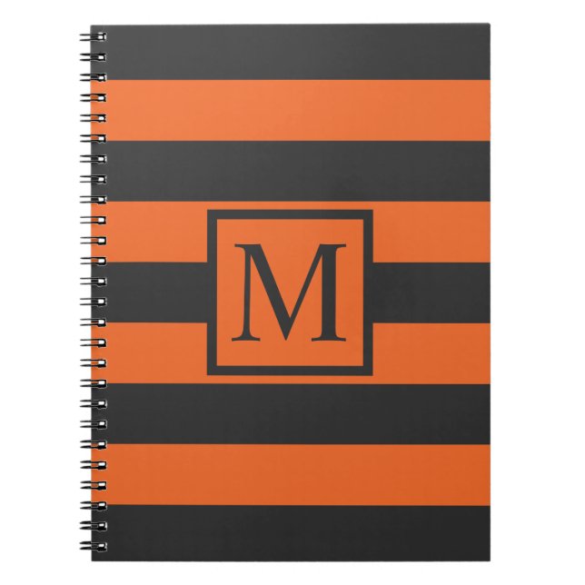 Orange Stripes Halloween Monogram | Guestbook Notebook (Front)