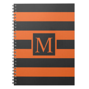 Orange Stripes Halloween Monogram Guestbook Notebook