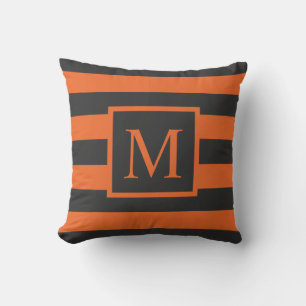 Orange Stripes Halloween Monogram Throw Pillow