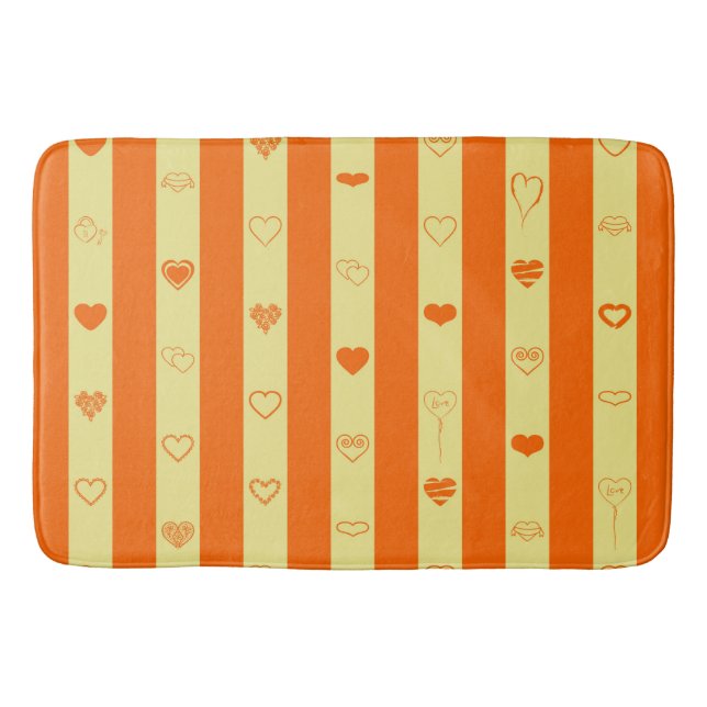 Orange Stripes Modern Heart Pattern Bath Mat (Front)