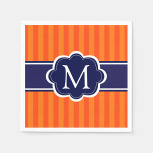 Orange Stripes Navy Blue Custom Monogram Initial Napkin