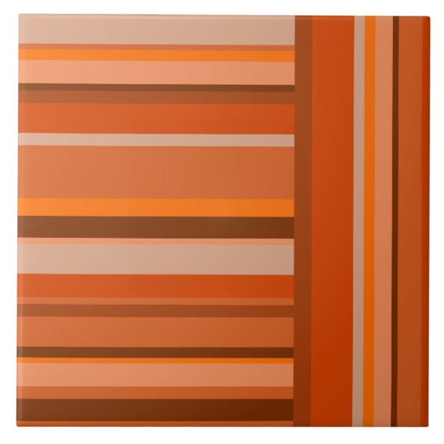 Orange Stripes Pattern Abstract Asymmetric Ceramic Tile (Front)