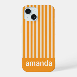 ORANGE STRIPES PERSONALIZED NAME STYLISH MODERN iPhone 15 CASE