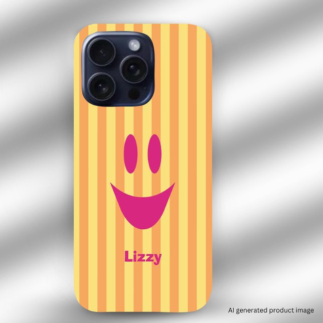 Orange Stripes Pink Playful Face iPhone Case (Available for iPhone and Samsung devices.)