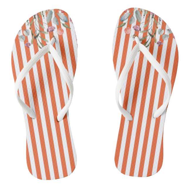Orange stripes with flowers thongs (Footbed)