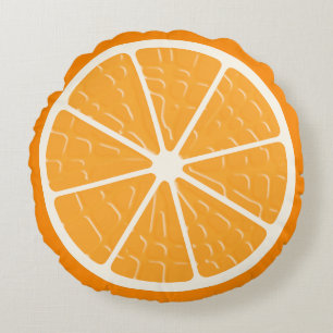 Orange Stylised Fruit Slice Round Pillow
