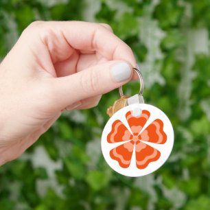 Orange Stylised Retro Flower  Key Ring