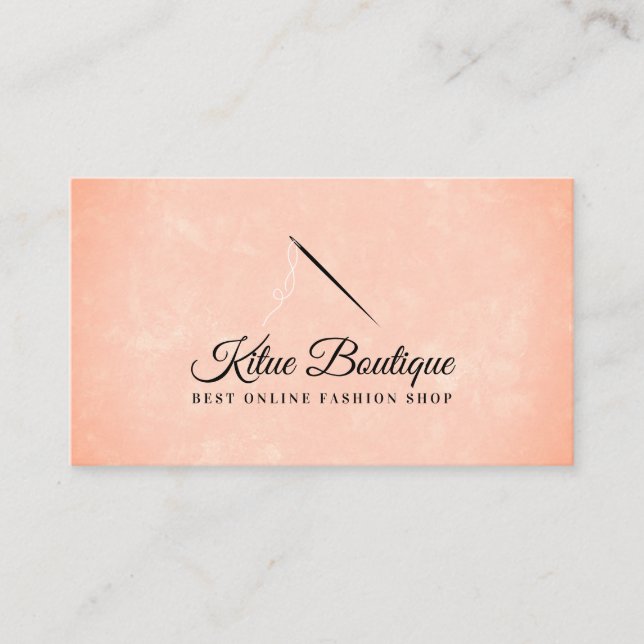 Orange Stylish Needle Threads Seamstress Sewing Business Card (Front)