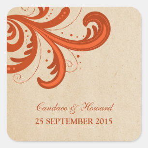 Orange Stylish Swirls Wedding Stickers