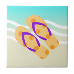 Orange Summer Beach Waves Flip Flops Ceramic Tile
